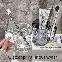 2 cốc đựng bàn chải đánh răng đôi / 1 cốc nước súc miệng có hoa văn sông băng trong suốt, cốc nước súc miệng, cốc đôi cao cấp, cốc đựng bàn chải đánh răng, cốc rửa, cốc nhựa gia dụng để đánh răng - Nhiều màu - Xem 6
