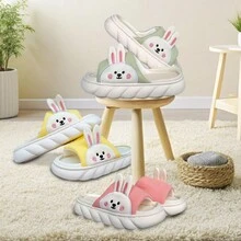 Pantunflas de casa de mujer, Chanclas comodas y suaves de tela. Diseño 3D Conejo - Amarillo - Ver 6