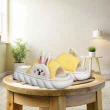 Pantunflas de casa de mujer, Chanclas comodas y suaves de tela. Diseño 3D Conejo - Amarillo - Ver 5