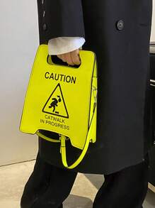 Warning Sign Design Novelty Bag, Faux Leather Crossbody Bag, Creative Stop Sign Purse For Women