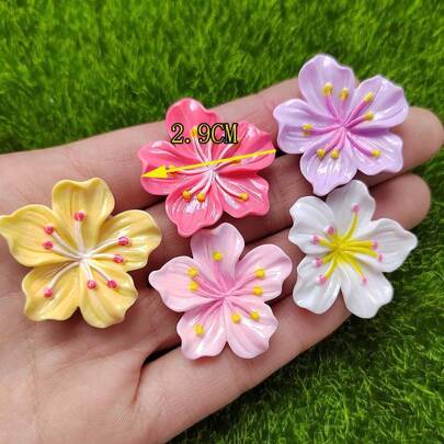 30pcs Colored Glossy Peach Blossom Shape DIY Craft Material Set For Making Hair Clips, Phone Cases Or 3D Decorations Summer, School