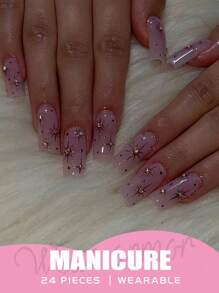 Add A Touch Of Romance With 24pcs Pink Gradient Glitter Starry False Nails With One Jelly Glue & A Nail File For Full Coverage Wear. Suitable For Women And Girls To Wear In Various Occasions. Press On Nails Nail Supplies - Multicolor - View 10