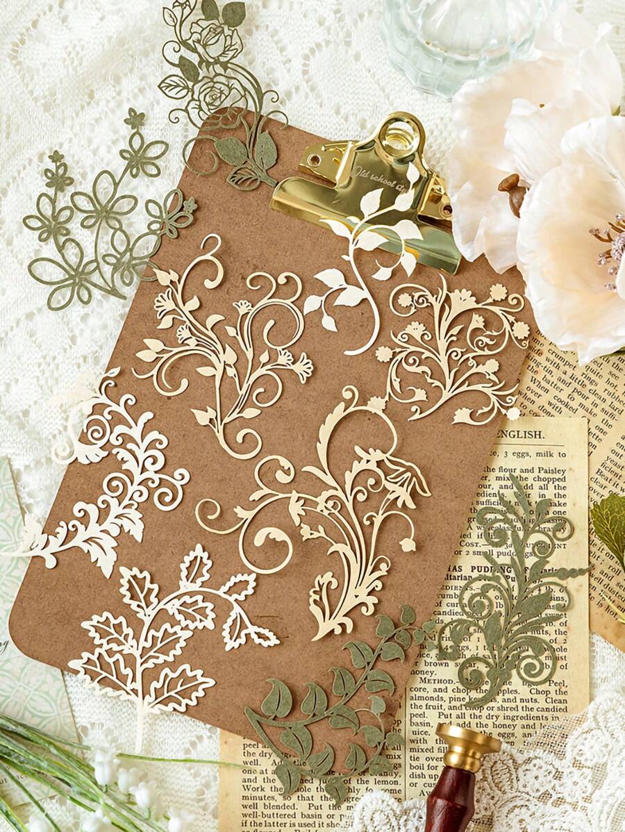 MOCARD 10 piezas/paquete Papel para álbum de recortes con temas de plantas y flores con agujeros, papel de fondo para decoración DIY, regalo de festival, material de collage hecho a mano, papelería personalizada para planificación y proyectos escolares creativos. - Verde - Ver 1