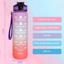 1pc 1L Leak-Proof Design Motivational Water Bottle With Time Markings Fitness Drinking Bottle With Straw Portable Sports Drink Water Bottles For Travel Outdoor Sports - Capacity - View 5