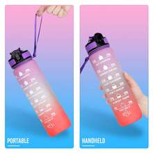 1pc 1L Leak-Proof Design Motivational Water Bottle With Time Markings Fitness Drinking Bottle With Straw Portable Sports Drink Water Bottles For Travel Outdoor Sports - Capacity - View 6