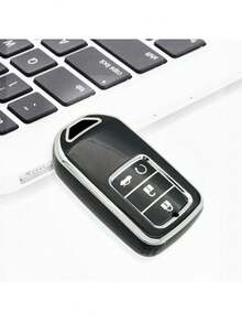 Móc khóa gấu bông xoay màu bạc nạm kim cương thời trang + Hộp đựng chìa khóa xe màu bạc đen chống rơi + Bộ móc chìa khóa cho Civic Accord CRV HRV Fit Odyssey Insight City Accord - màu đen - Xem 5