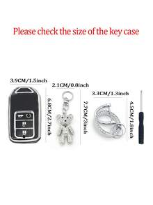 Móc khóa gấu bông xoay màu bạc nạm kim cương thời trang + Hộp đựng chìa khóa xe màu bạc đen chống rơi + Bộ móc chìa khóa cho Civic Accord CRV HRV Fit Odyssey Insight City Accord - màu đen - Xem 7