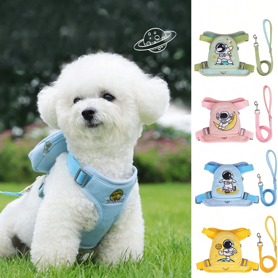 1 Bộ Dây Kéo Họa Tiết Spaceman Cho Chó Có Thể Điều Chỉnh Ba Lô Thú Cưng Poodle Bixiong Dây Kéo Dây Đeo Ngực Dây Đeo Cổ Áo Dây Nịt Và Dây Xích Phụ Kiện Cho Chó - Nhiều màu - Xem 1