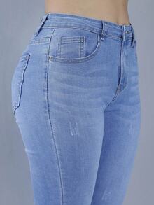 FINTI Jeans ajustados de talle alto y bolsillos. Pantalones skinny para mujer, vístete cómoda y con estilo - Azul lavado medio - Ver 8