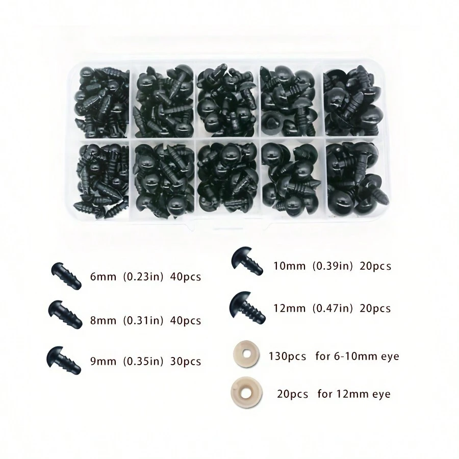 300pcs Black Eyes For Handmade DIY Dolls Or Art Projects In Multiple Sizes - Black - View 1