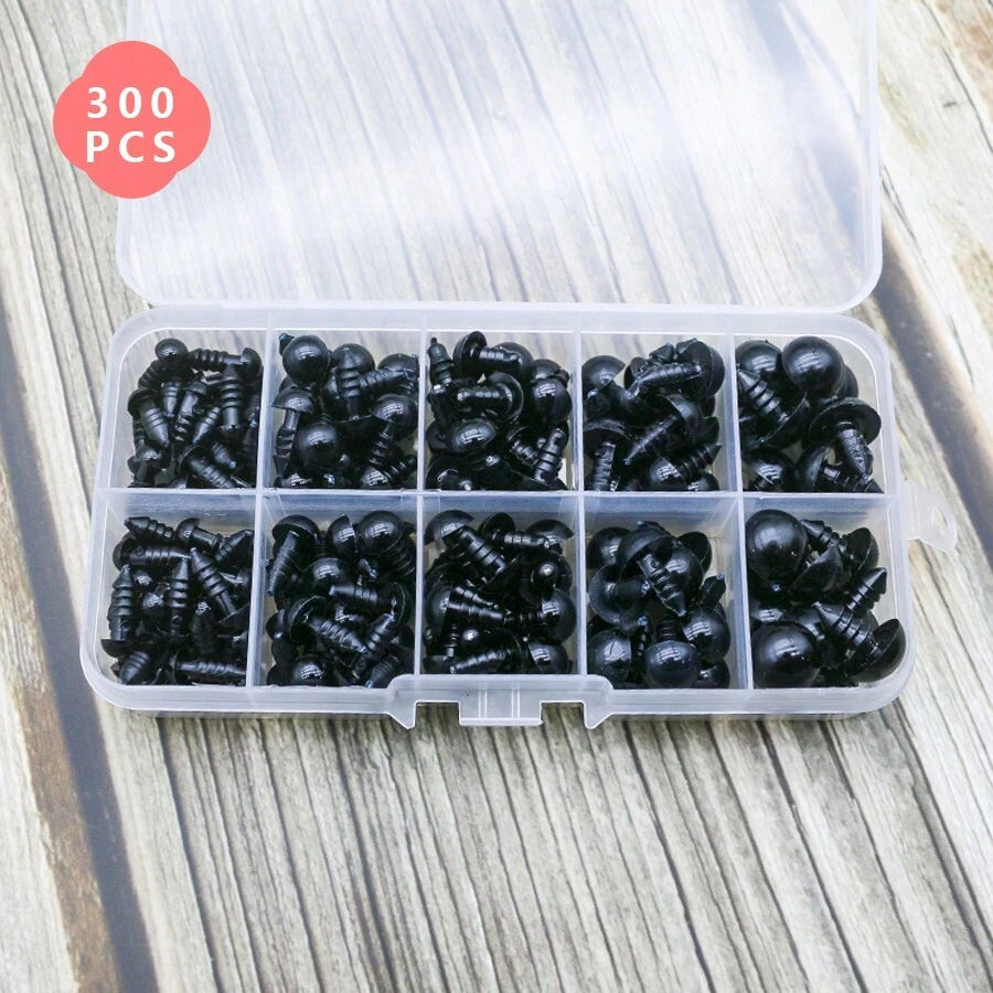 300pcs Black Eyes For Handmade DIY Dolls Or Art Projects In Multiple Sizes - Black - View 1