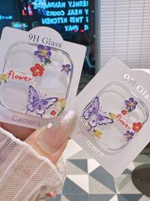 透明钢化玻璃相机镜头膜适用于 12/13，全覆盖卡通设计，适用于 15Promax/14，生日、家人、朋友礼物，镜头保护膜，手机配件