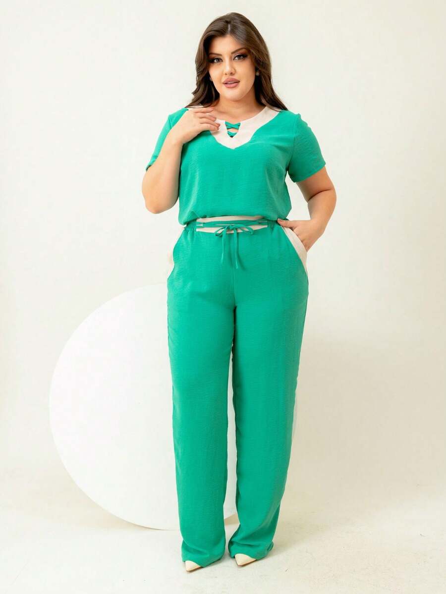 Women Two-Piece Outfits - Xanh/Be - Xem 1