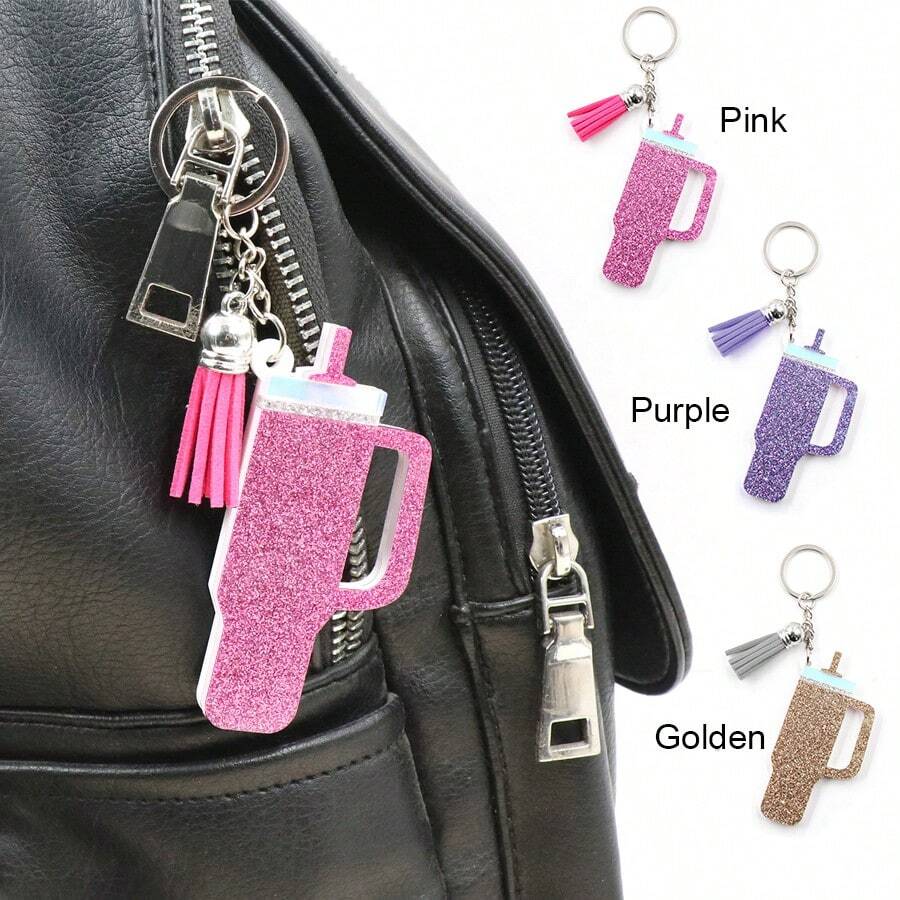 1入組閃亮水杯造型鑰匙扣，採用亞克力材質製成，精細且新穎，適用於杯子愛好者作為小禮物 - A - 查看 1