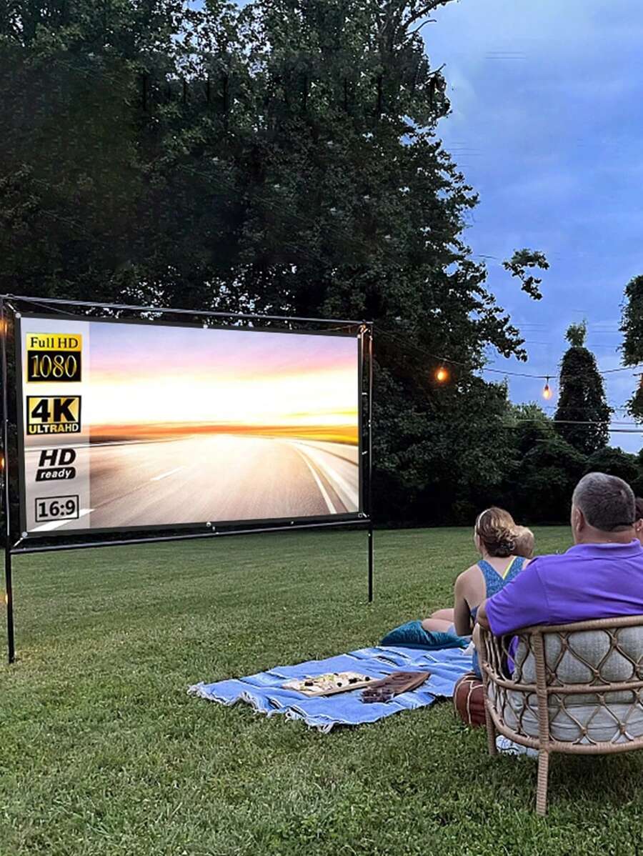 Portable Projection Screen 16:9 Outdoor Movie Screen Travel Home Cinema Easy Folding Projector Screen Cloth Outdoor Full HD 4K Projection Screen 1pc - White - View 1