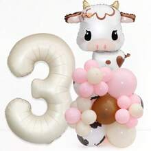 38 件/套可爱奶牛 40 英寸奶油白色数字气球套装农场动物主题派对装饰 1 2 3 4 5 6 7 岁生日婴儿送礼会用品，圣诞节 - 多色 - 查看 5
