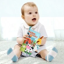 1 pieza Libro de tela de cola de animal para bebé con papel ruidoso y reconocimiento de animal para la educación temprana, color y patrón aleatorios - Multicolor - Ver 7