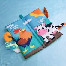 1 pieza Libro de tela de cola de animal para bebé con papel ruidoso y reconocimiento de animal para la educación temprana, color y patrón aleatorios - Multicolor - Ver 3