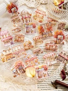 CANDY POETRY 1pack40pcs Retro Cabin Theme Scrapbooking Sticker For DIY Decoration, Festival Gift, Personalized School Stationery Material - Purple - View 6