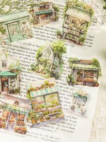 CANDY POETRY 1pack40pcs Retro Cabin Theme Scrapbooking Sticker For DIY Decoration, Festival Gift, Personalized School Stationery Material - Purple - View 7