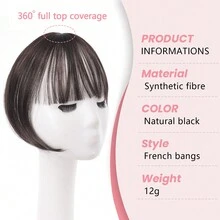 Bangs Clip In Hair Extensions,3D Bangs 360° Cover Clip On Bangs Women Curved Bangs For Daily Wear 8inch - Natural Black - View 3