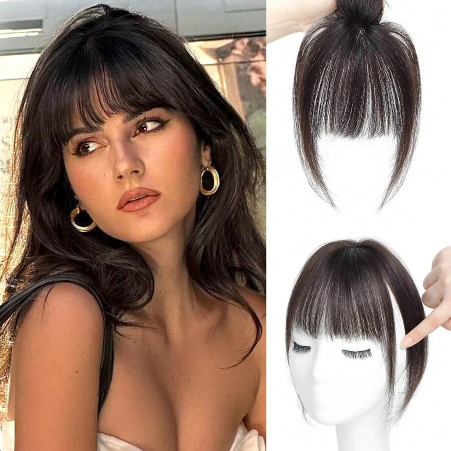 Bangs Clip In Hair Extensions,3D Bangs 360° Cover Clip On Bangs Women Curved Bangs For Daily Wear 8inch - Natural Black - View 1