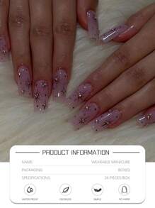 Add A Touch Of Romance With 24pcs Pink Gradient Glitter Starry False Nails With One Jelly Glue & A Nail File For Full Coverage Wear. Suitable For Women And Girls To Wear In Various Occasions. Press On Nails Nail Supplies - Multicolor - View 4