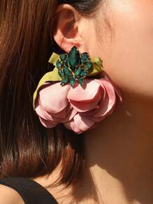 1pair Full Rhinestone Bowknot & Flower Earrings Suitable For Women To Attend Parties And Wear Daily Valentines - Multicolor - View 1