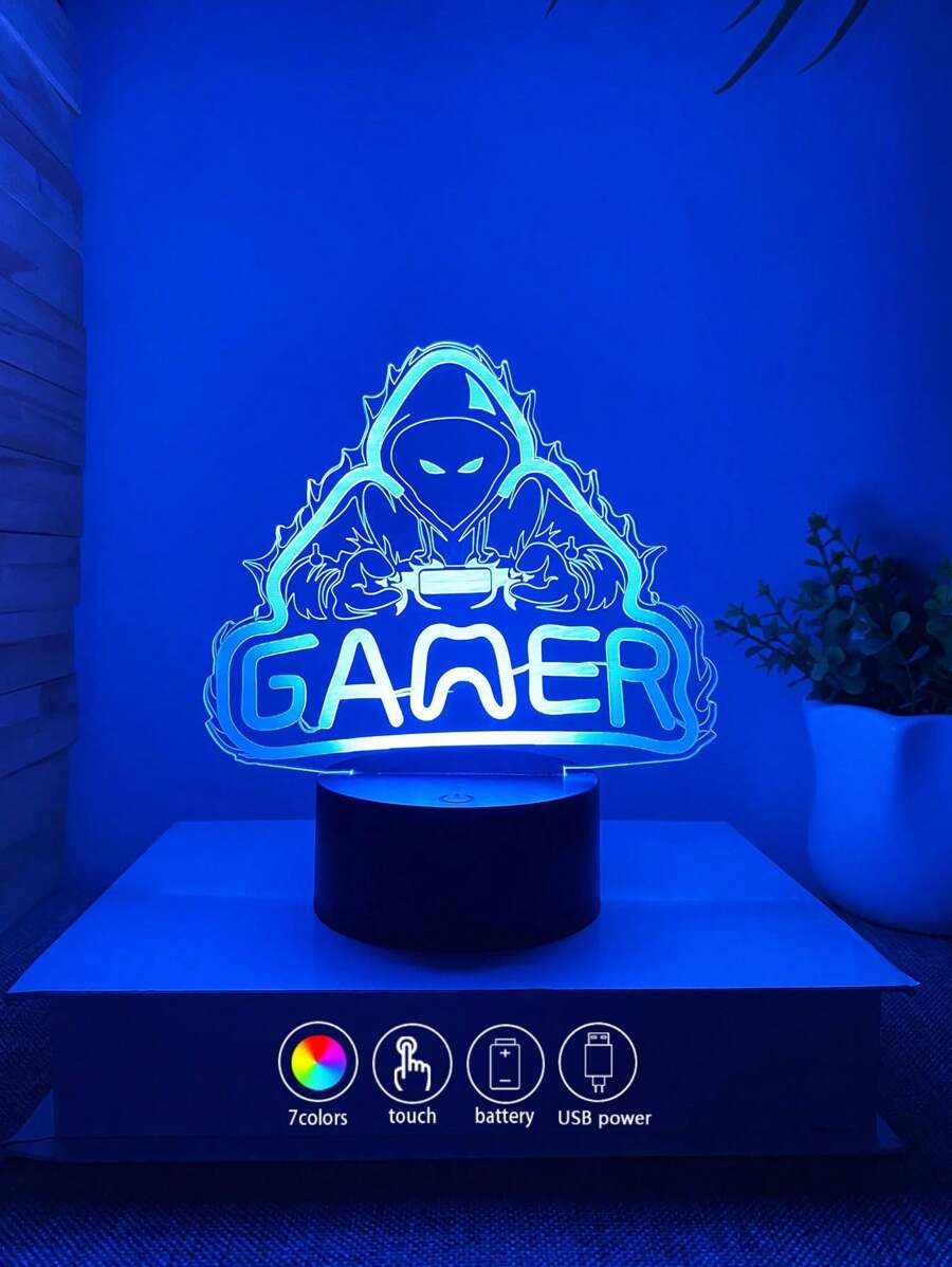 1入創意3D幻覺燈，觸控控制，7種顏色變換，USB供電，裝飾燈，適用於競技遊戲房，假日禮物 - 彩色 - 查看 1