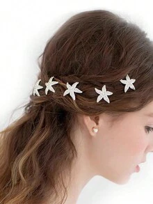 6 件装女士别致铆钉海星设计 U 型发夹新娘发夹头饰套装 - 銀色 - 查看 2
