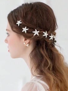 6 件装女士别致铆钉海星设计 U 型发夹新娘发夹头饰套装 - 銀色 - 查看 1