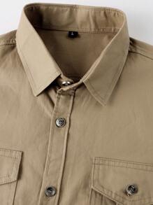 LEDUNTINO [春夏] 男士时尚纽扣休闲户外衬衫 纯绿色 运动 工装 男友礼物 男士长袖春秋衬衫 口袋 翻领衬衫 春秋上衣 - 卡其色 - 查看 3