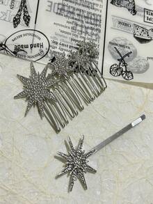 Street 2/3 Bộ Phụ Nữ Thanh Lịch Lấp Lánh Y2K Kim Cương Giả Ngôi Sao Kẹp Tóc, Phụ Kiện Tóc Tông Màu Bạc Thích Hợp Để Đeo Hàng Ngày & Làm Quà Tặng - Bạc - Xem 6