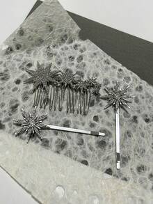Street 2/3 Bộ Phụ Nữ Thanh Lịch Lấp Lánh Y2K Kim Cương Giả Ngôi Sao Kẹp Tóc, Phụ Kiện Tóc Tông Màu Bạc Thích Hợp Để Đeo Hàng Ngày & Làm Quà Tặng - Bạc - Xem 3