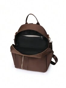 Ladies Simple Nylon Backpack With Large Capacity, Casual And Versatile Shoulder Bag For Students - Brown - View 6