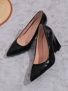 女士春季新品性感尖头低帮高跟鞋粗跟经典鞋 - 黑色 - 查看 5