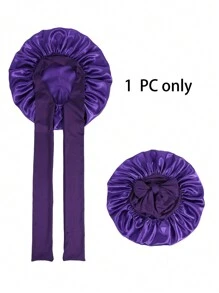 1 chiếc mũ tắm bằng satin có nơ thắt, co giãn, nhẹ, màu trơn, dành cho phụ nữ và bé gái, màu đen, quà tặng ngày Valentine. - Màu tím - Xem 3