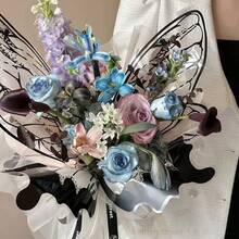 Paquete de 20 piezas de papel de regalo para ramo de flores y mariposas, material OPP creativo para bricolaje floral, innovador diseño de ala de mariposa transparente e impermeable - Negro - Ver 3