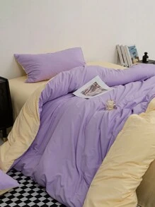 3 Pieces Set Purple&Beige Blended Soft Comfortable Brushed Quilt Cover - Lilac Purple - View 9