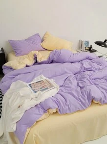 3 Pieces Set Purple&Beige Blended Soft Comfortable Brushed Quilt Cover - Lilac Purple - View 6