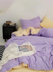 3 Pieces Set Purple&Beige Blended Soft Comfortable Brushed Quilt Cover - Lilac Purple - View 11