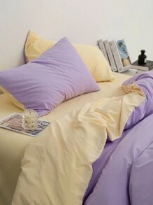 3 Pieces Set Purple&Beige Blended Soft Comfortable Brushed Quilt Cover - Lilac Purple - View 10