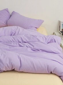 3 Pieces Set Purple&Beige Blended Soft Comfortable Brushed Quilt Cover - Lilac Purple - View 7