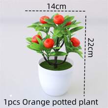 1 pièce Plantes en pot artificielles mini, fruits artificiels, citron/pêche/orange/fraise/gros fruit rouge/pomme/bonsaï, feuilles vertes factices, pot en plastique blanc pour décoration de la maison, table, bureau, salle de bain, décoration de jardin, plante d'extérieur, jardinage, fleurs artificielles