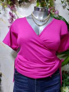 BLUSA TALLA CURVY DOBLE JARETA MOD. NALA TELA FRESCA RIF TEXTURA LIGERA - Rosa Fucsia - Ver 2