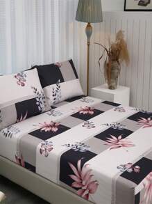3pcs Polyester Brushed Printed Bedding Set With Plants Pattern (1 Fitted Sheet + 2 Pillowcases), No Pillow Core - Magnolia Fragrance - View 5