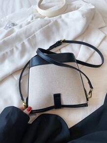 Mini bolso de mano de moda tipo balde de lona y PU para mujer, primavera/verano, varios estilos: bolso de mano/bolso de hombro/bandolera - Negro - Ver 4