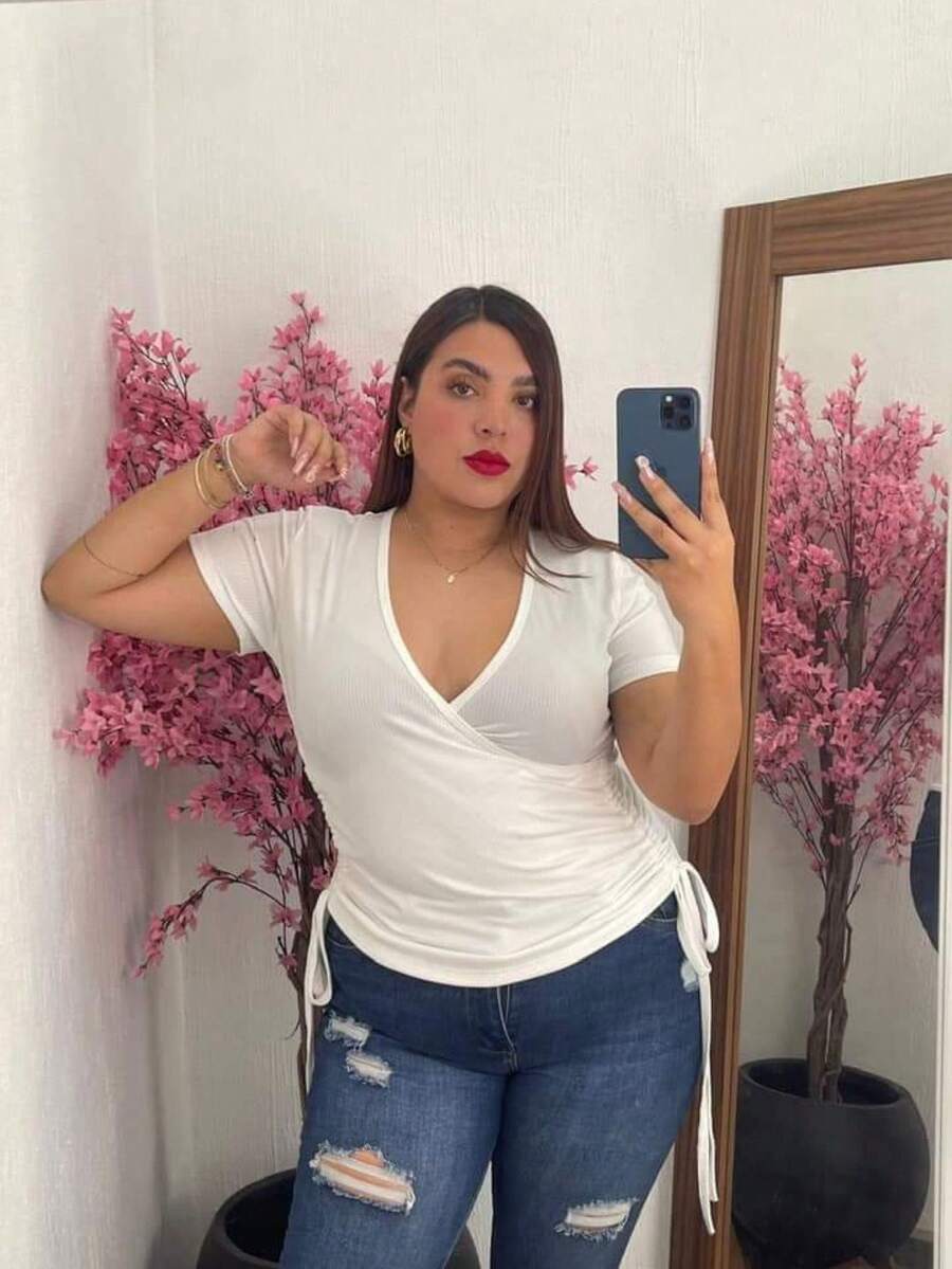 BLUSA TALLA CURVY DOBLE JARETA MOD. NALA TELA FRESCA RIF TEXTURA LIGERA - Blanco - Ver 1