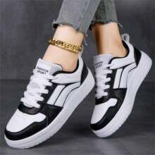 Chaussures de sport décontractées pour femmes, baskets basses à lacets et à semelle plate, chaussures de skateboard à bout rond, chaussures d'étudiant, chaussures à semelle blanche