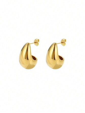1pair Personality Simple Geometric Jewelry Hollow Water Drop Shaped Gold-Plated Titanium Steel Stud Earrings